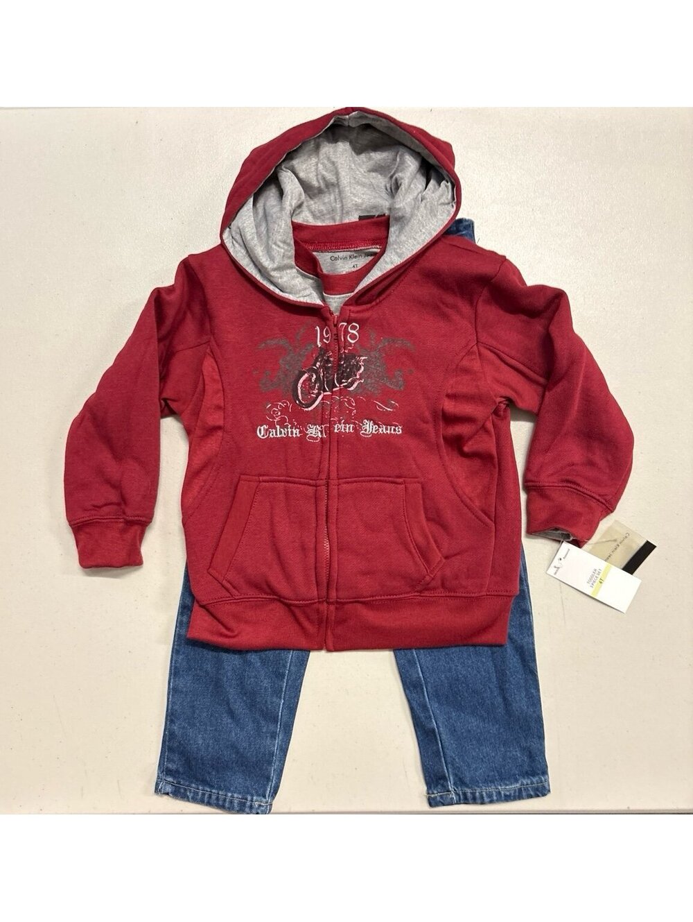 Calvin Klein Jeans Toddler Boys 4T 3-Piece Set Hoodie Tee Jeans NWT Rosewood